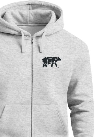 Neverless Zip-Up Hoodie 'Bär Lineart Polygon' in Grey
