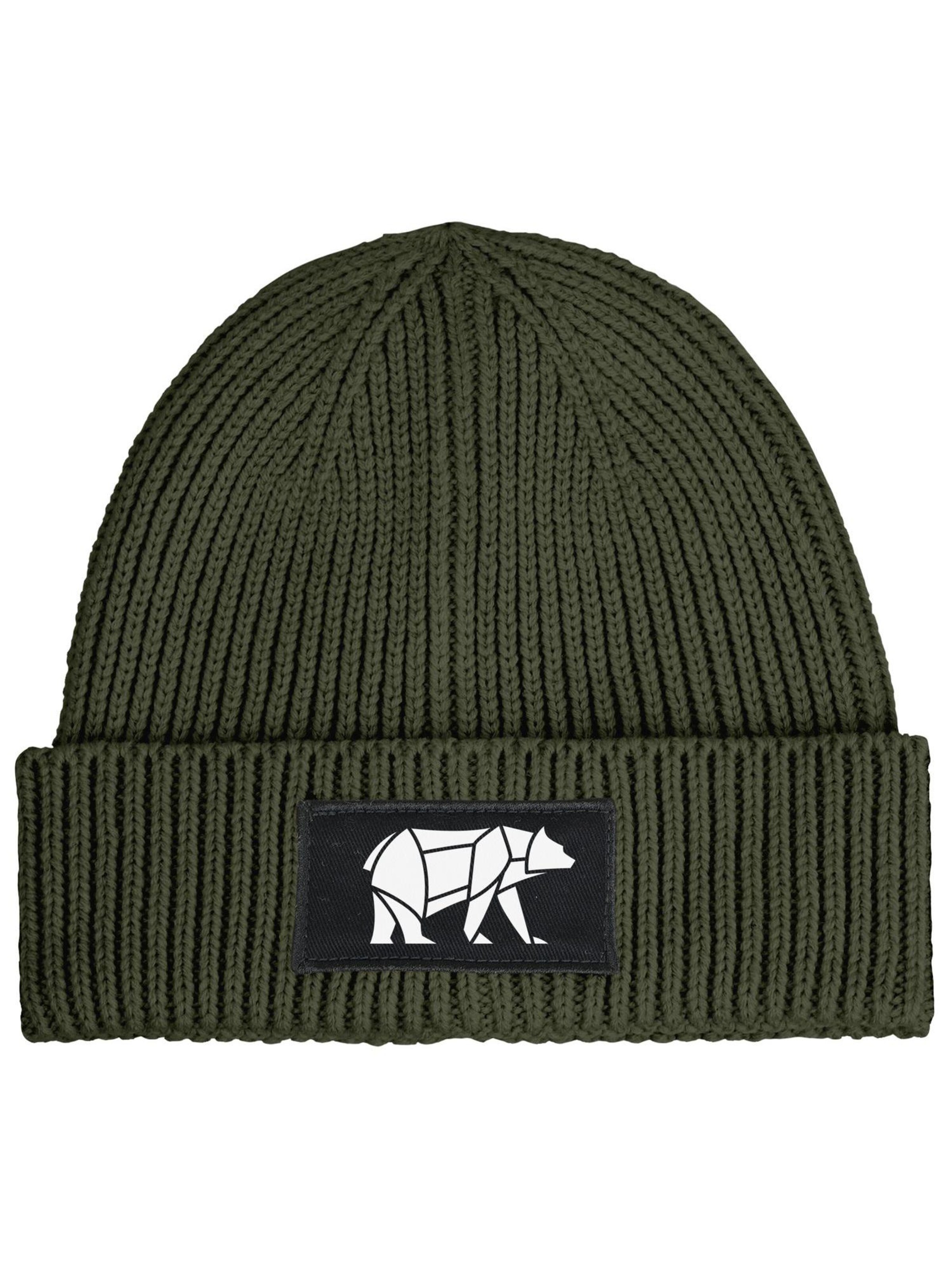 Neverless Beanie 'Bär Lineart Polygon' in Green