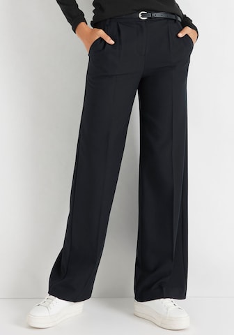 HECHTER PARIS Wide leg Pleated Pants in Black: front