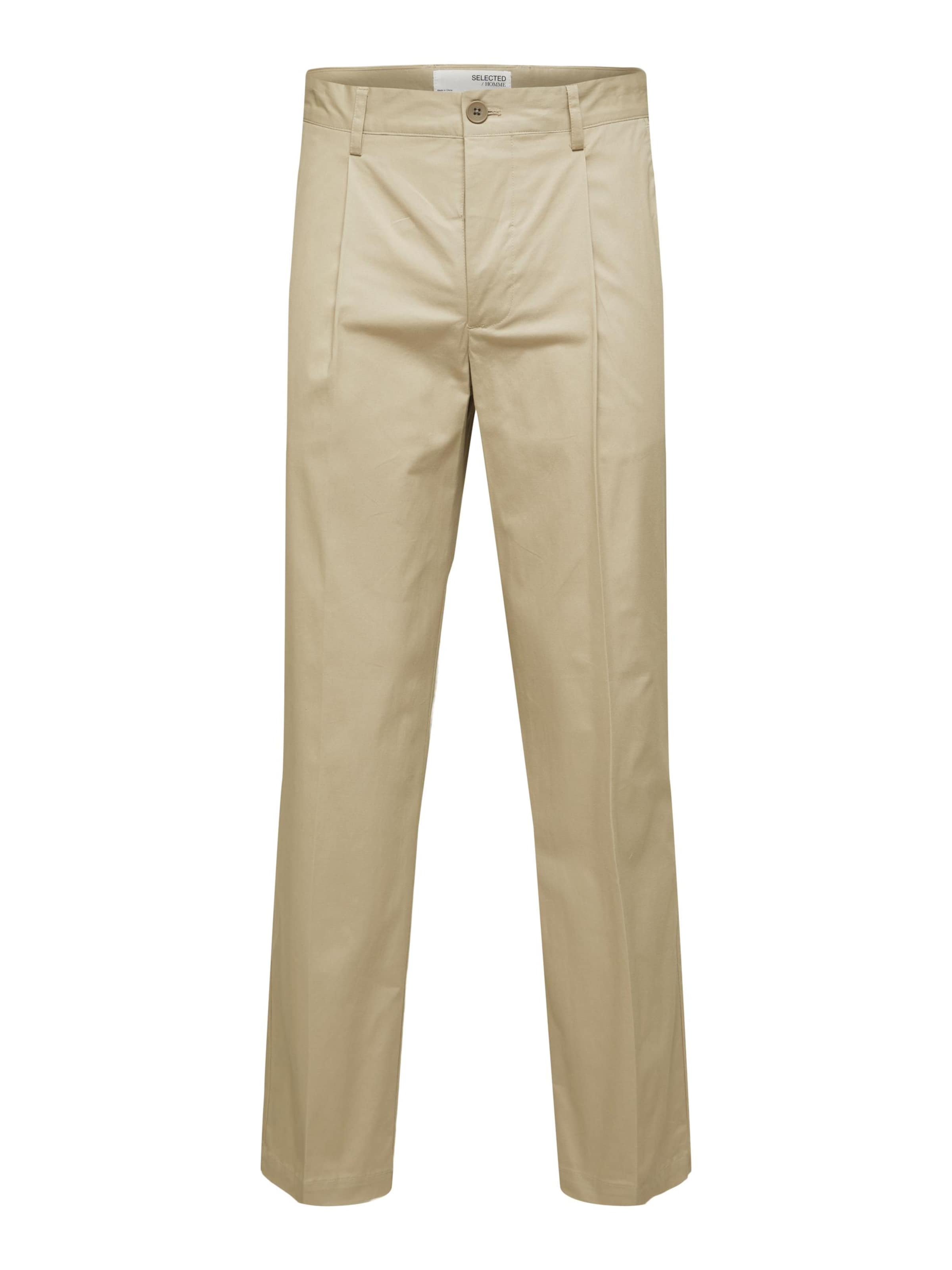 SELECTED Брюки со складками 'Loik' в Бежевый: спереди