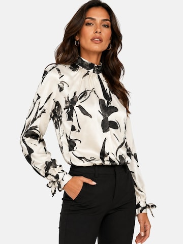 REGINA FASHION Bluzka 'Blouse with Standing collar print' w kolorze beżowy