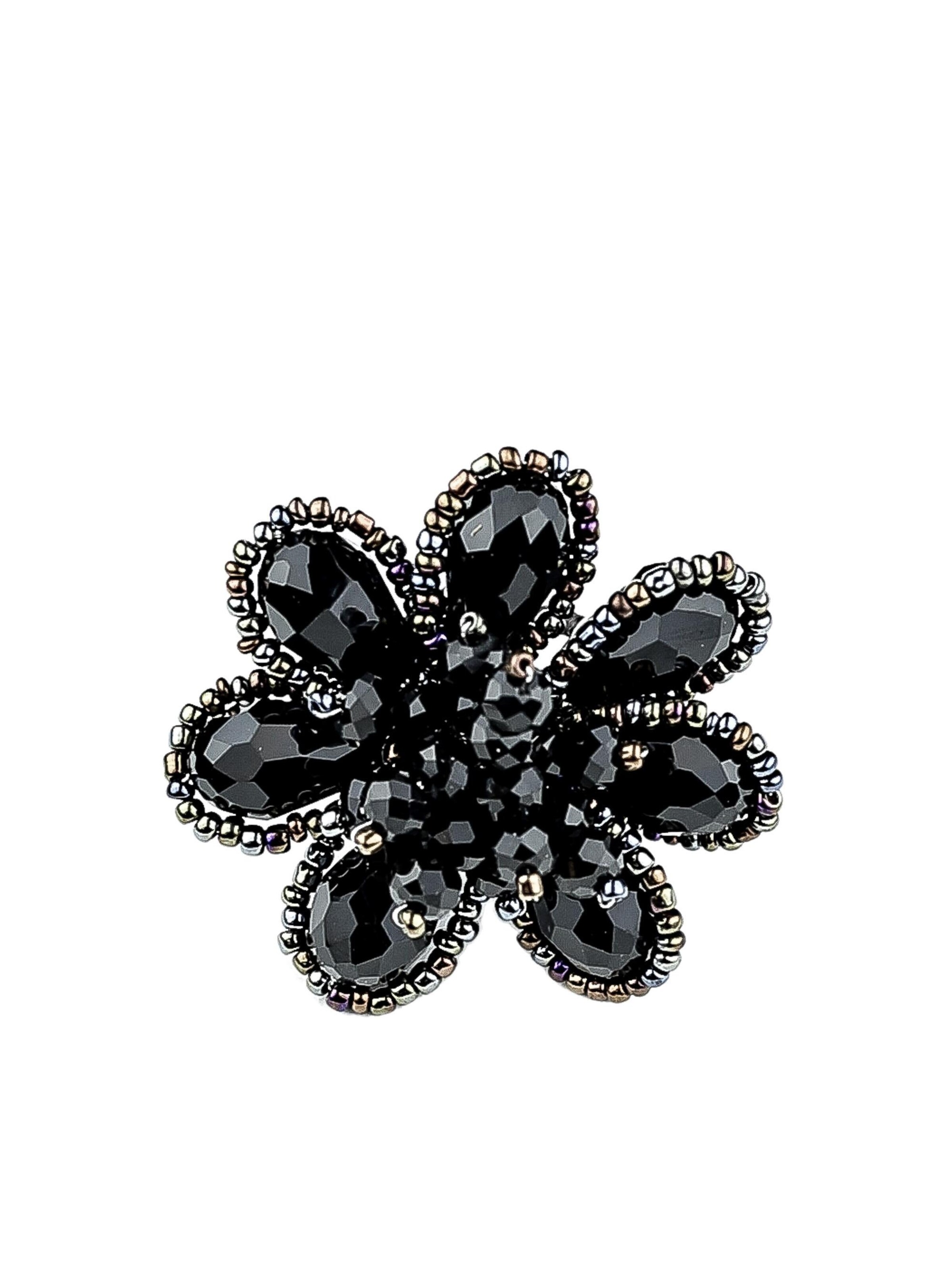 COLLEZIONE ALESSANDRO Ring 'Strassblüte' in Black: front