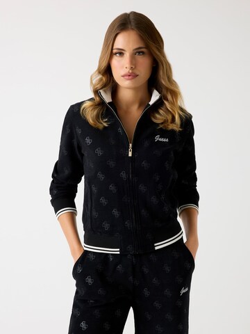 GUESS Zip-Up Hoodie in Black: front