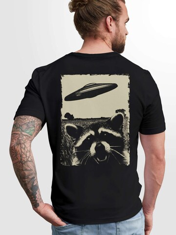 Neverless Shirt 'Ufo Waschbär Rückenprint'‌‌‌‌‌‌‌‌‌‌ in Schwarz: Vorderseite