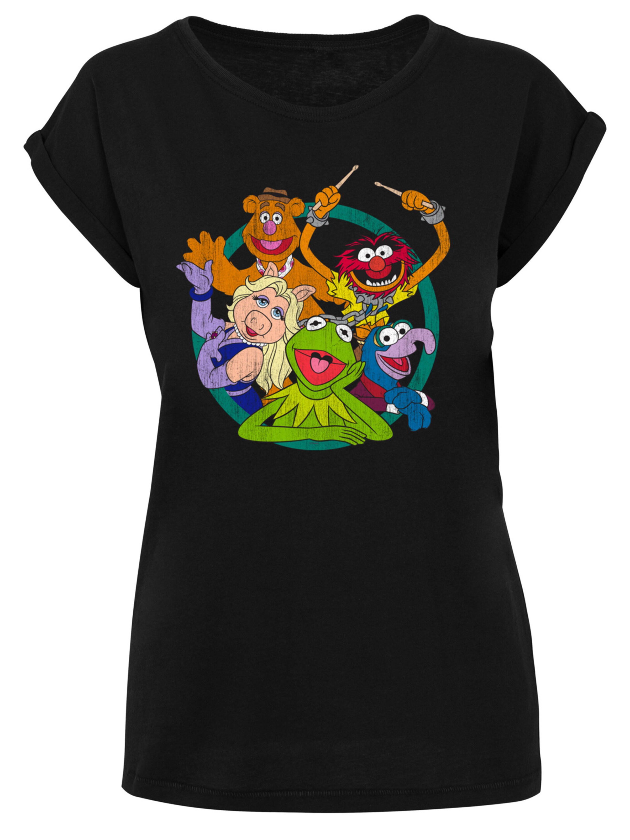 F4NT4STIC Shirt 'Disney Die Muppets Group Circle' in Zwart: voorkant