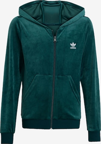 ADIDAS ORIGINALS Sweatjacke 'Velour Zip' in Grün: Vorderseite