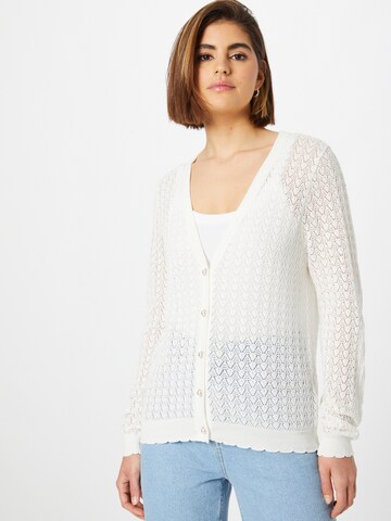 ICHI Knit Cardigan in White: front