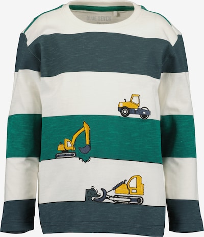 Marškinėliai iš BLUE SEVEN, spalva – kario spalva / benzino spalva / smaragdinė spalva / balkšva, Prekių apžvalga