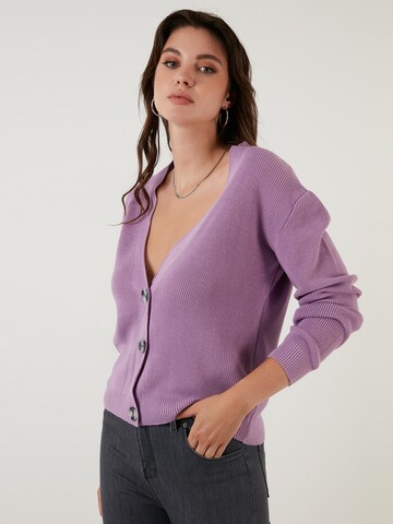 LELA Knit Cardigan in Purple: front