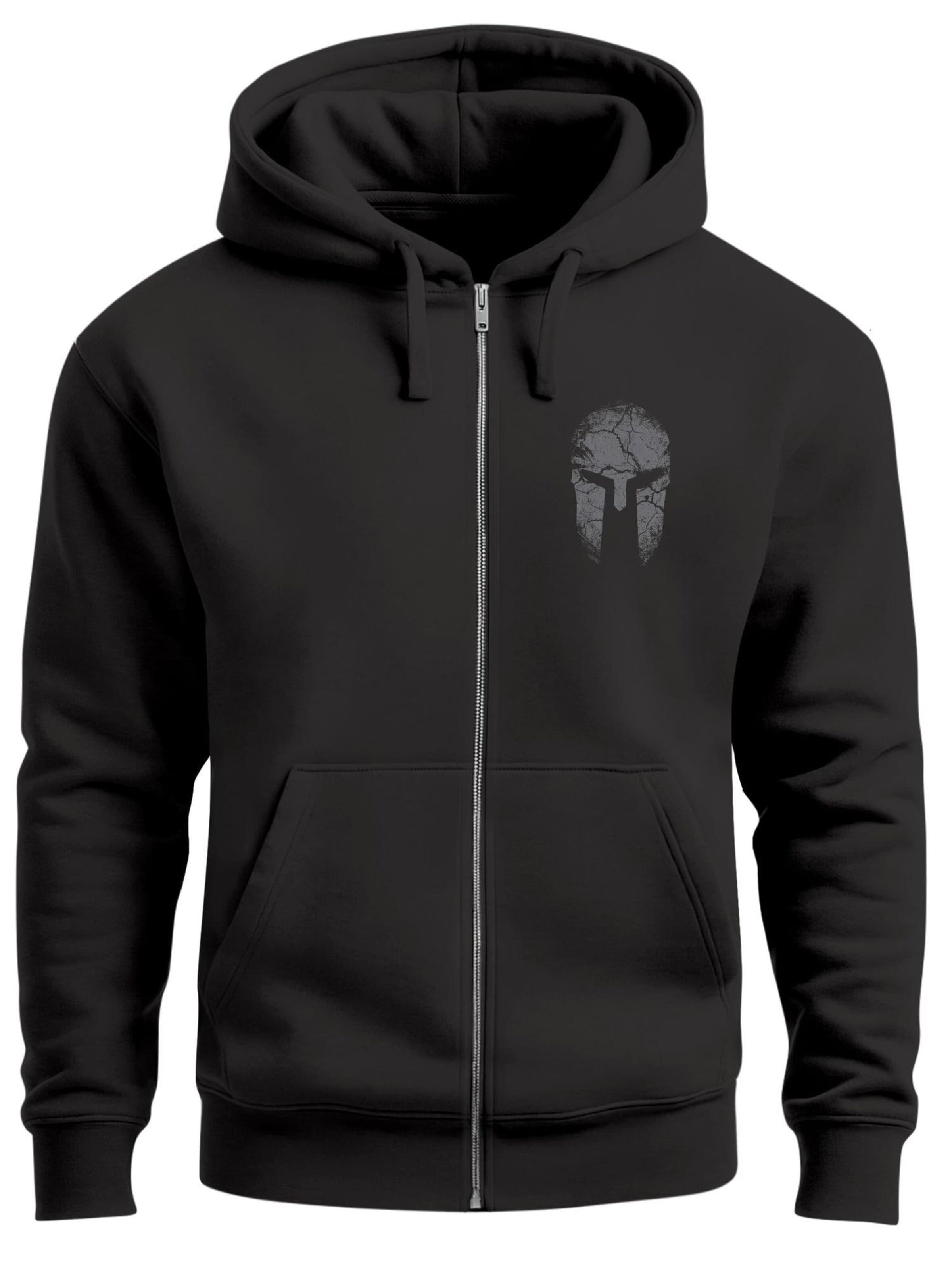 Neverless Zip-Up Hoodie 'Sparta Helm' in Black: front