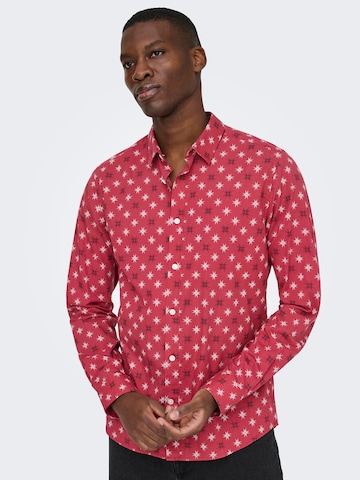 Only & Sons Regular fit Button Up Shirt 'ONSELF XMAS' in Red