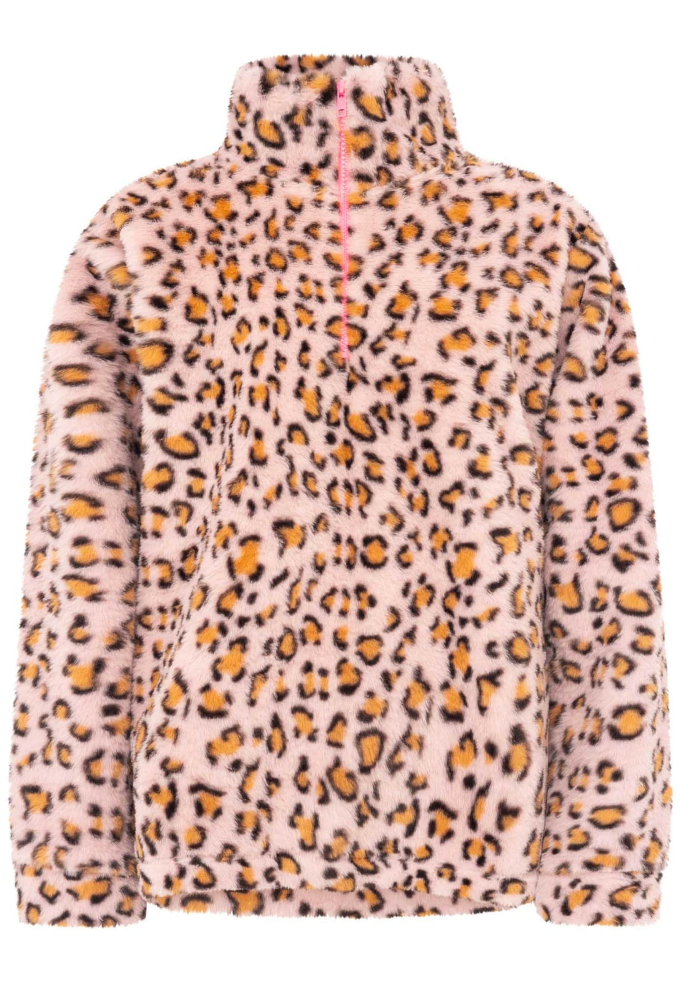 Zwillingsherz Sweatshirt 'Fake Fur Troyer Cozy Leo' in Roze: voorkant
