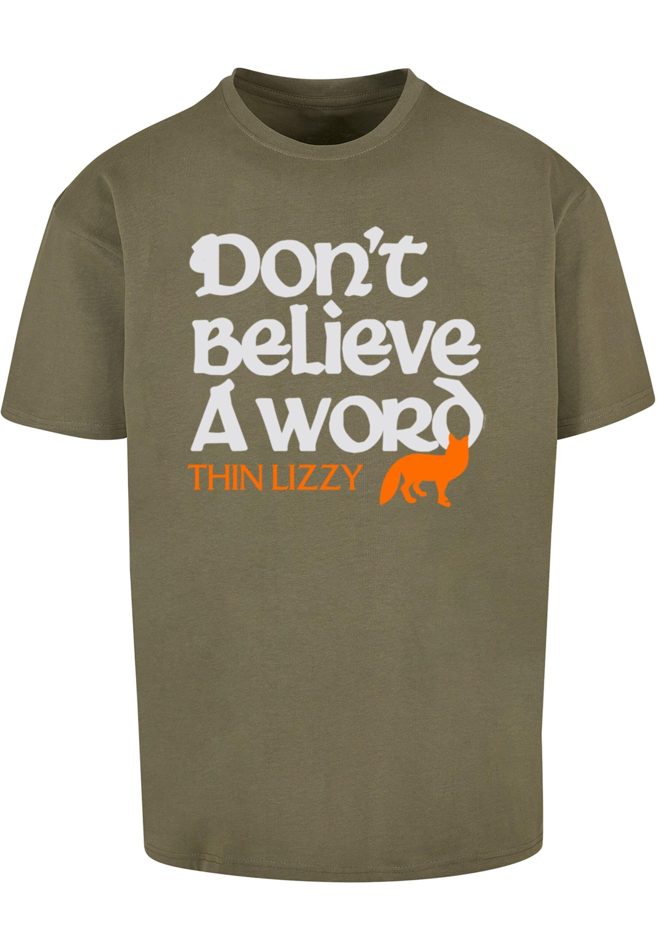 Merchcode Shirt 'Thin Lizzy - Dont Believe A Word Fox' in Groen: voorkant