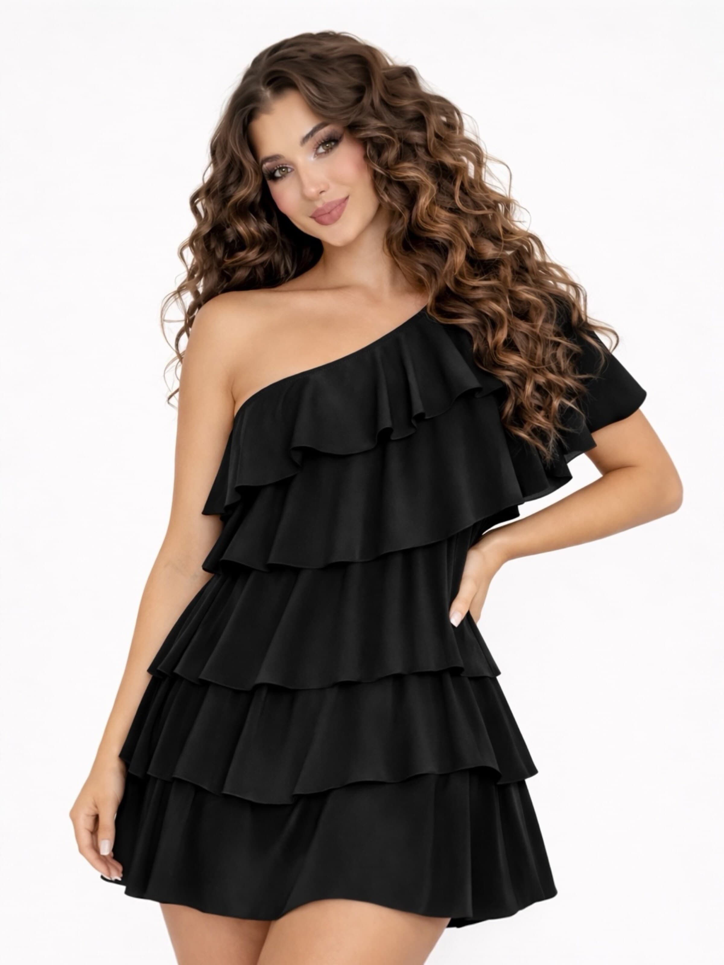 Elena Athanasiadou Coctailkjole 'Hera Ruffle Dress Bl' i sort: forside
