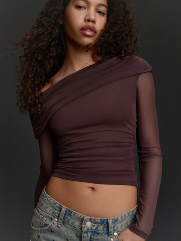 Bershka Tričko – hnědá