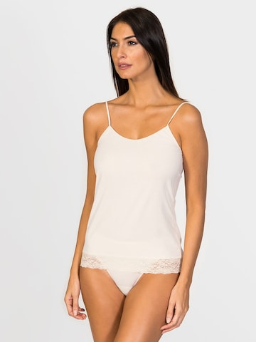 zd ZERO DEFECTS Undershirt 'Afrodita Cuff lace spaghetti top soy fiber' in White: front
