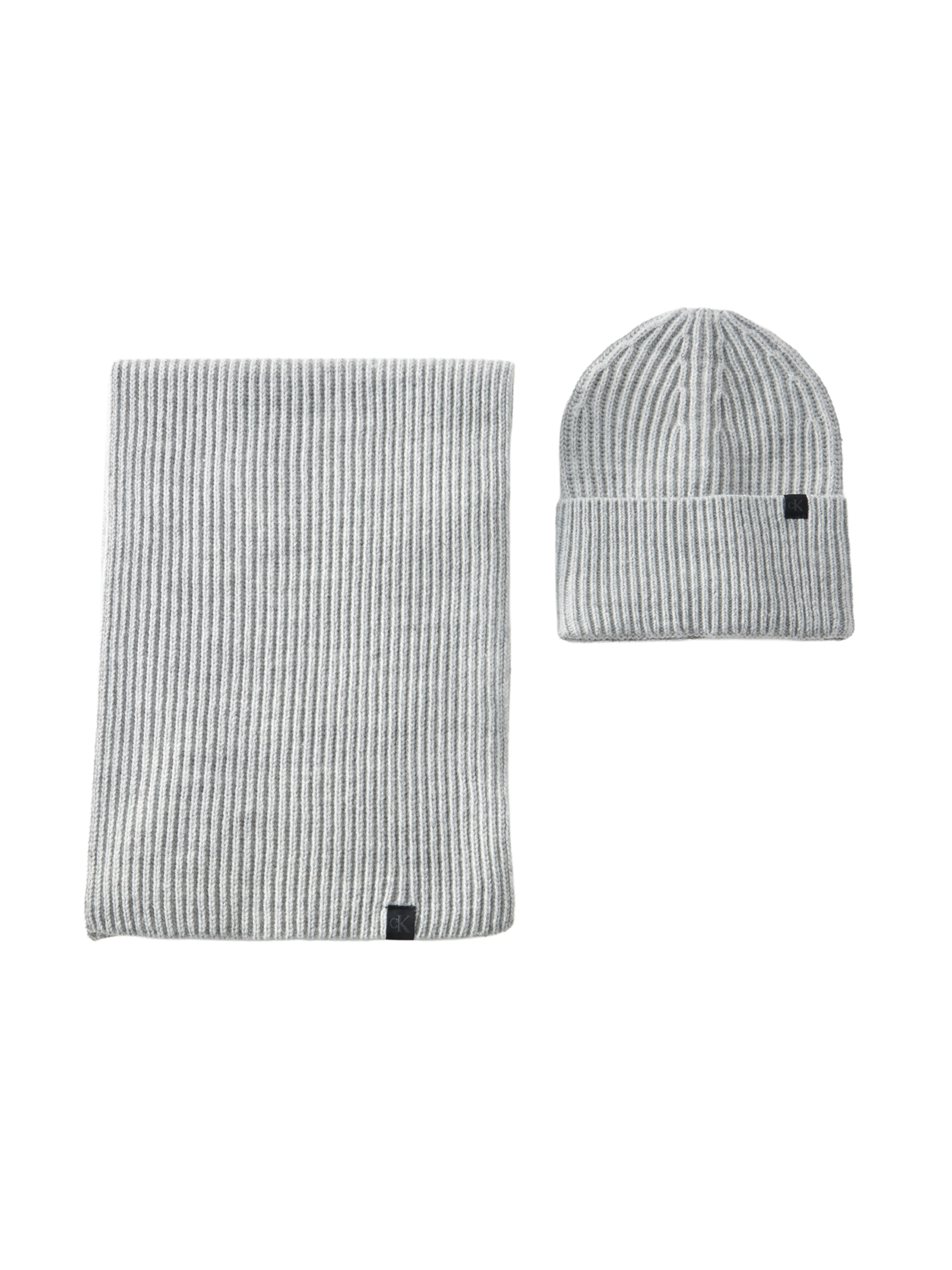 Calvin Klein Set: Mütze und Schal in Grau: Vorderseite