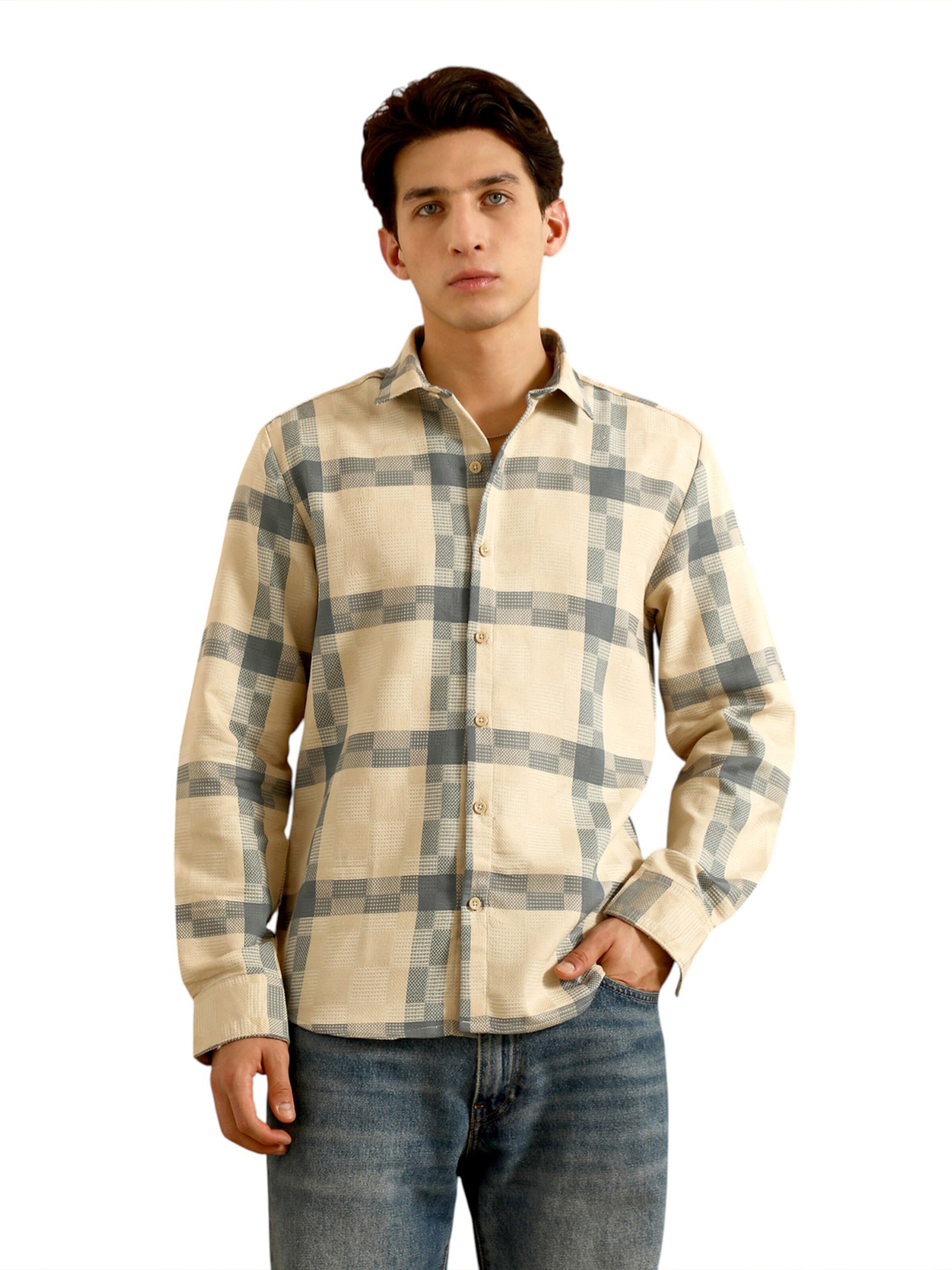 Campus Sutra Klasický střih Košile 'Anahi' – béžová: přední strana