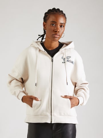 GUESS Zip-Up Hoodie in Beige: front