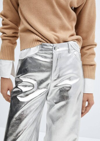 MANGO Široke hlačnice Hlače | srebrna barva