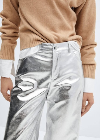 MANGO Szeroka nogawka Spodnie w kolorze srebrny