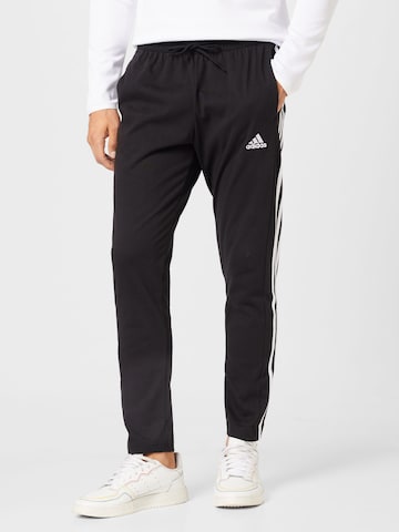 ADIDAS SPORTSWEAR Слим фит Спортен панталон 'Essentials Tapered Open Hem 3-Stripes' в черно: отпред