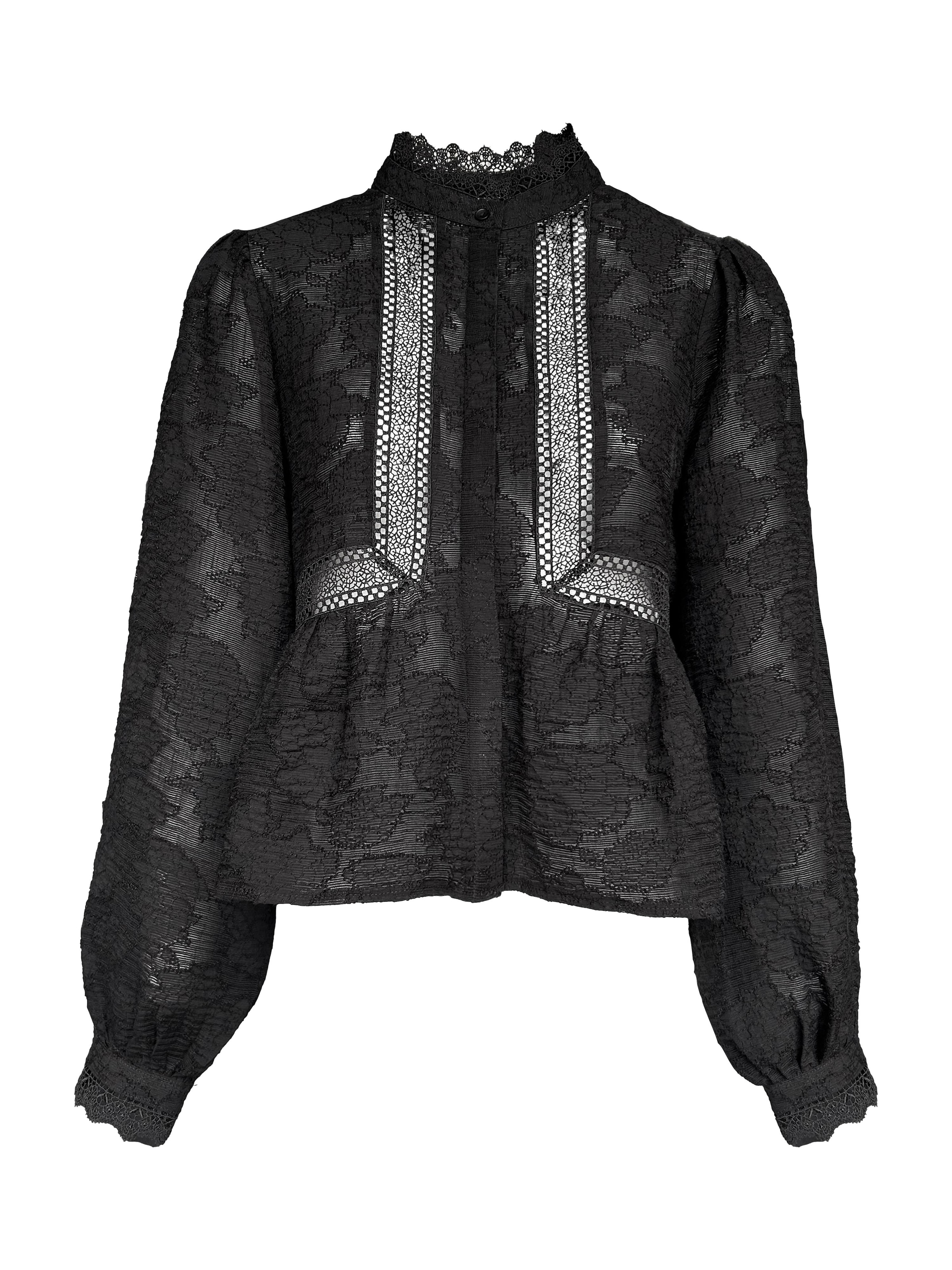 Honnête Atelier Blouse 'Mills' in Zwart: voorkant