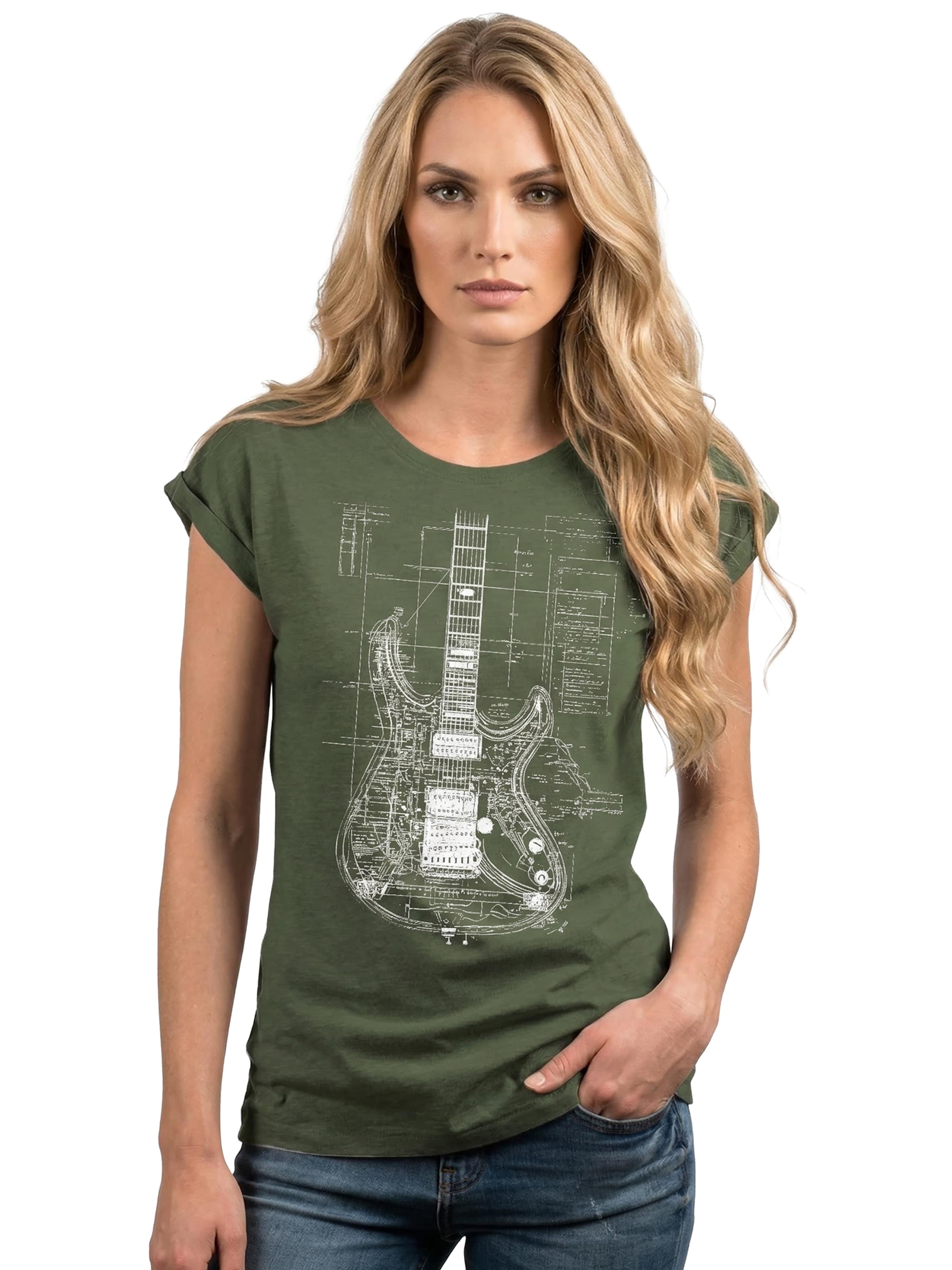MAKAYA Shirt 'Guitar BluePrint' in Green: front