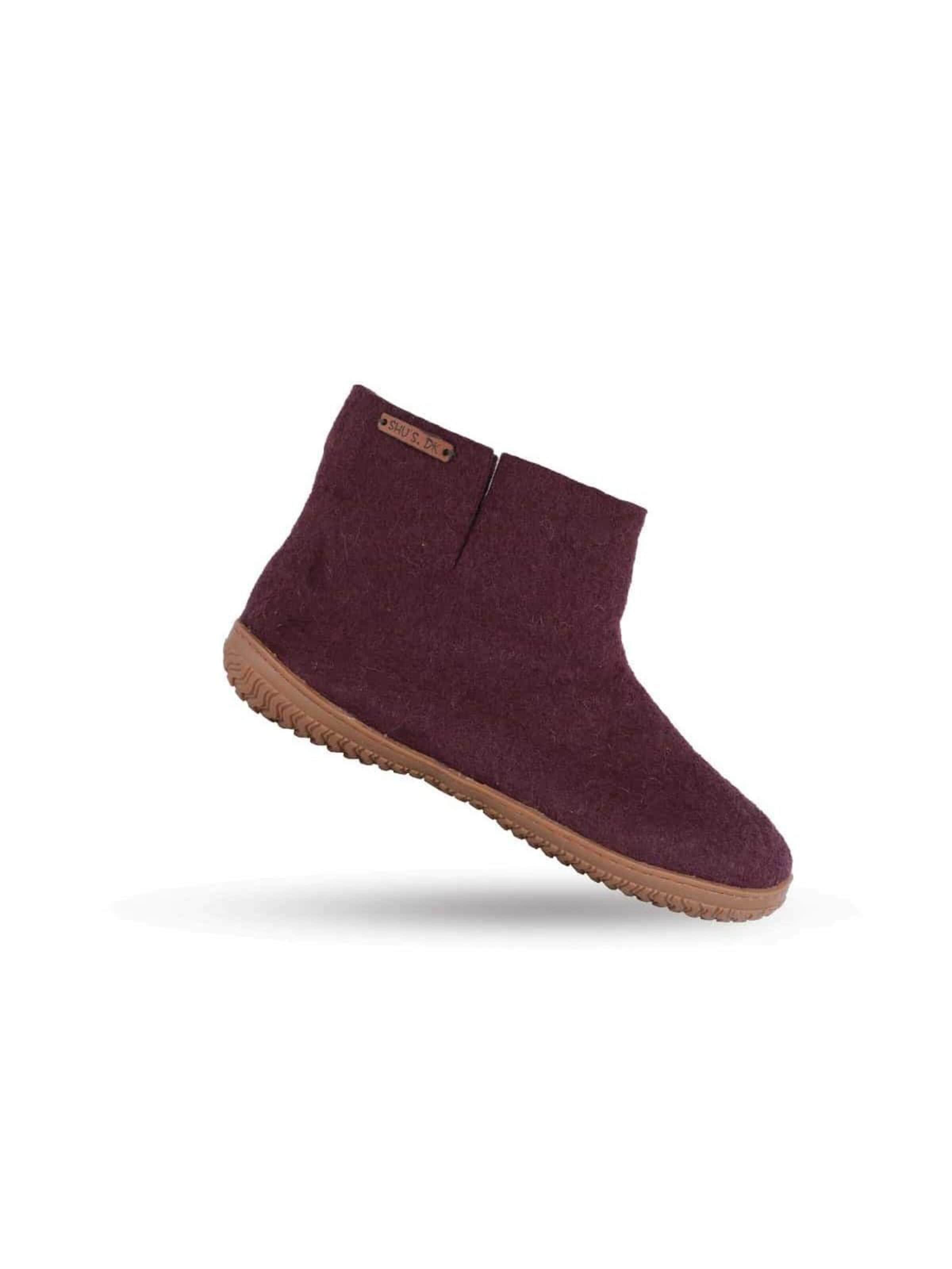 SHUS walk with nature Enkellaarsjes 'Filt uldstøvle af 100% ren uld - Model Lilla m/Gummisål - Dansk Design fra SHUS' in Lila