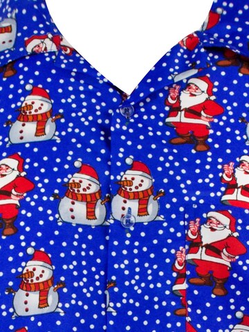King Kameha Regular fit Button Up Shirt 'Christmas Santa Likes' in Blue