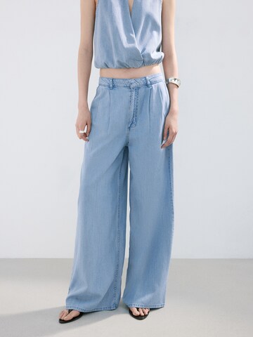 MANGO Wide leg Pressveckade jeans 'Ibiza' i blå: framsida