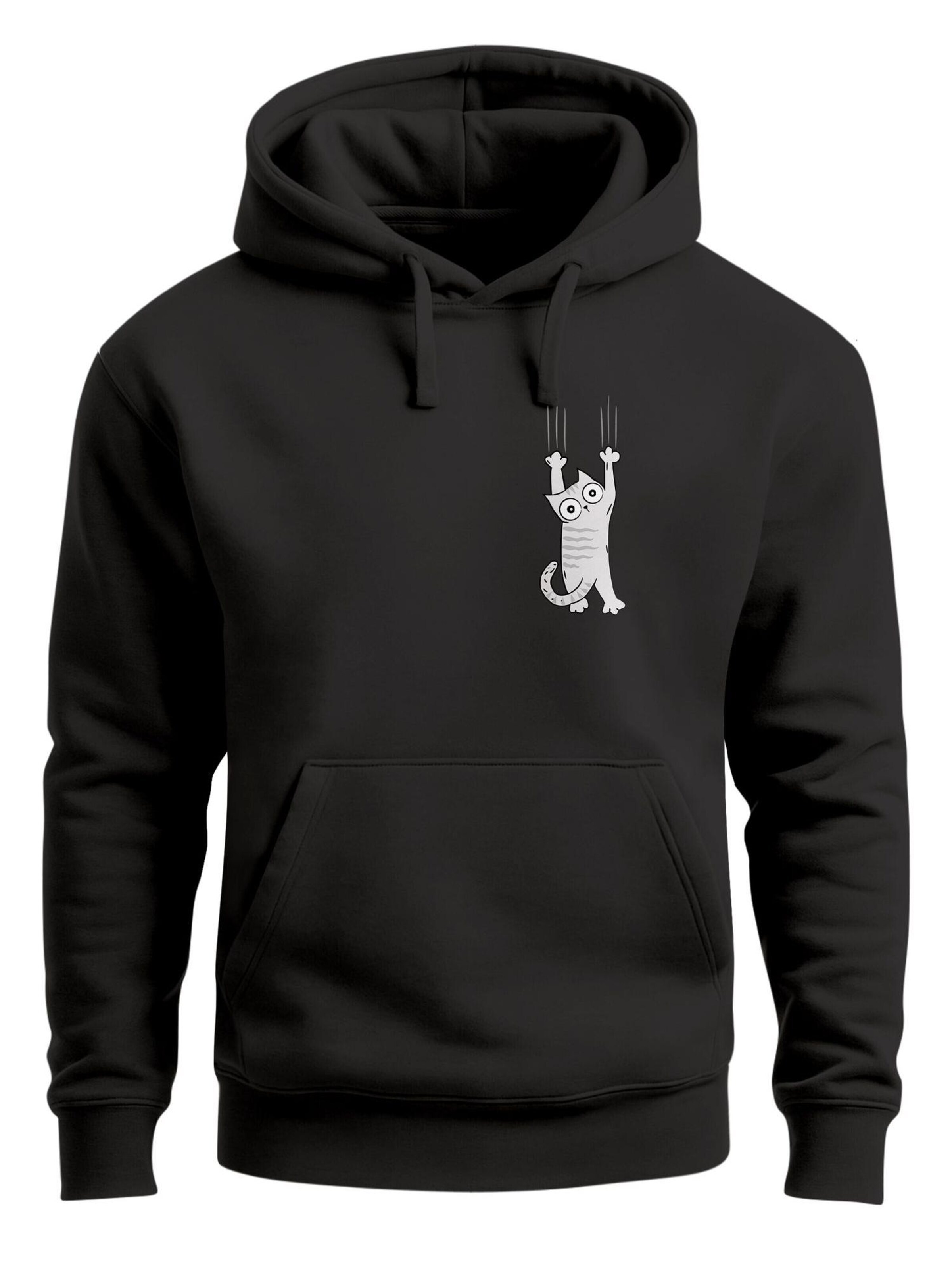 Neverless Sweatshirt 'Katze Rutschend' in Black: front