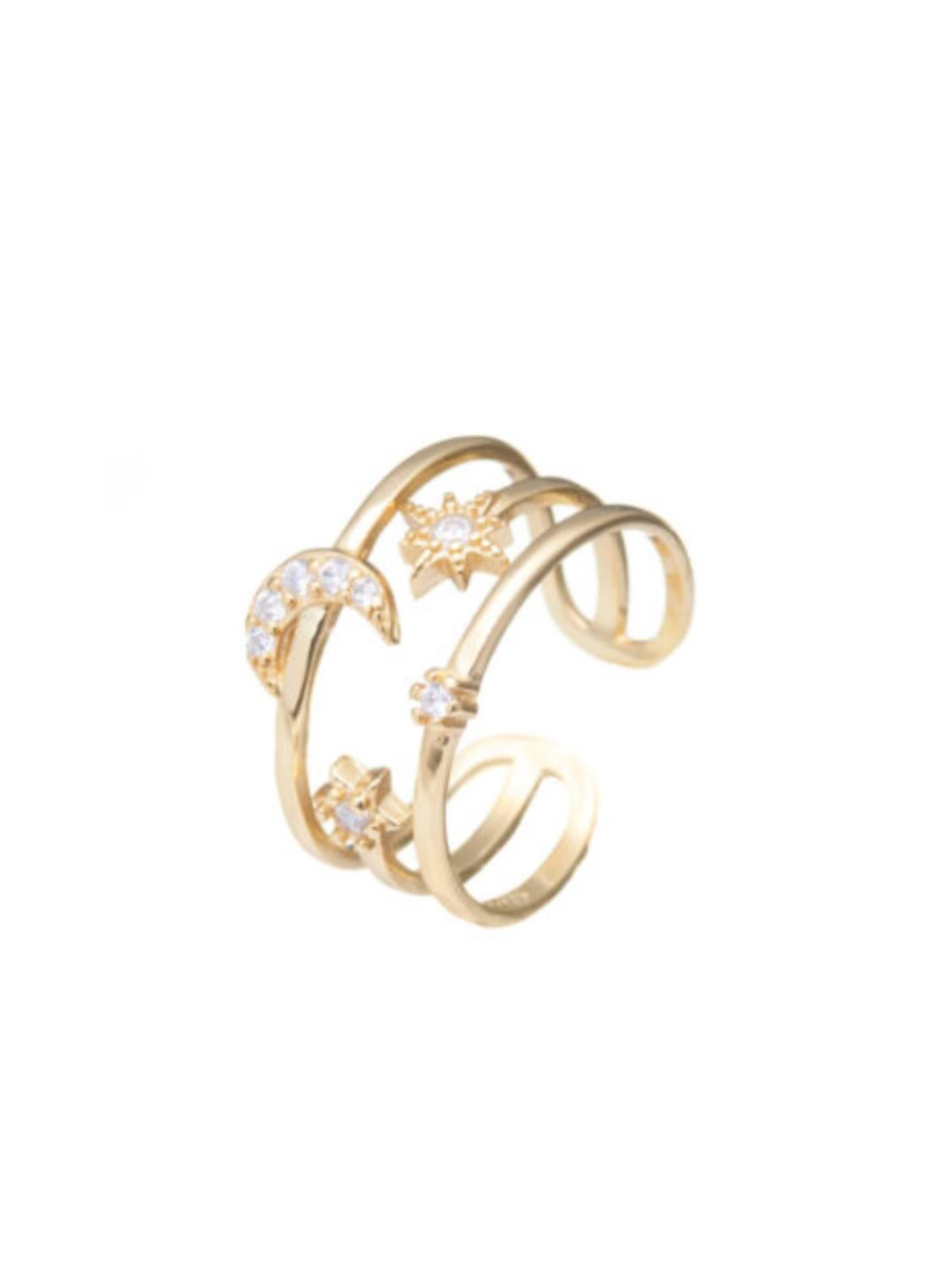 THE GEM STORIES JEWELRY Ring 'Moon and Stars' i guld: framsida