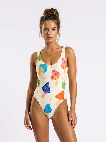 Kalaia Klassiek Badpak 'Mushroom Swimsuit' in Beige