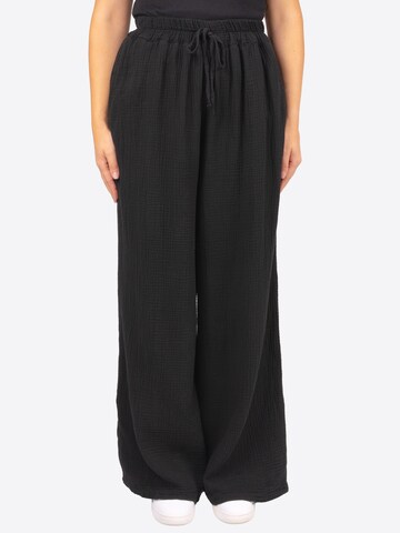 Wide Leg Pantalon ' AYANA MUSSELIN ' Seasons of April en noir : devant