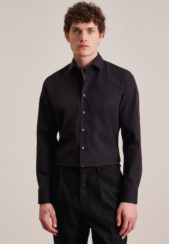 SEIDENSTICKER Slim fit Business Shirt in Black: front