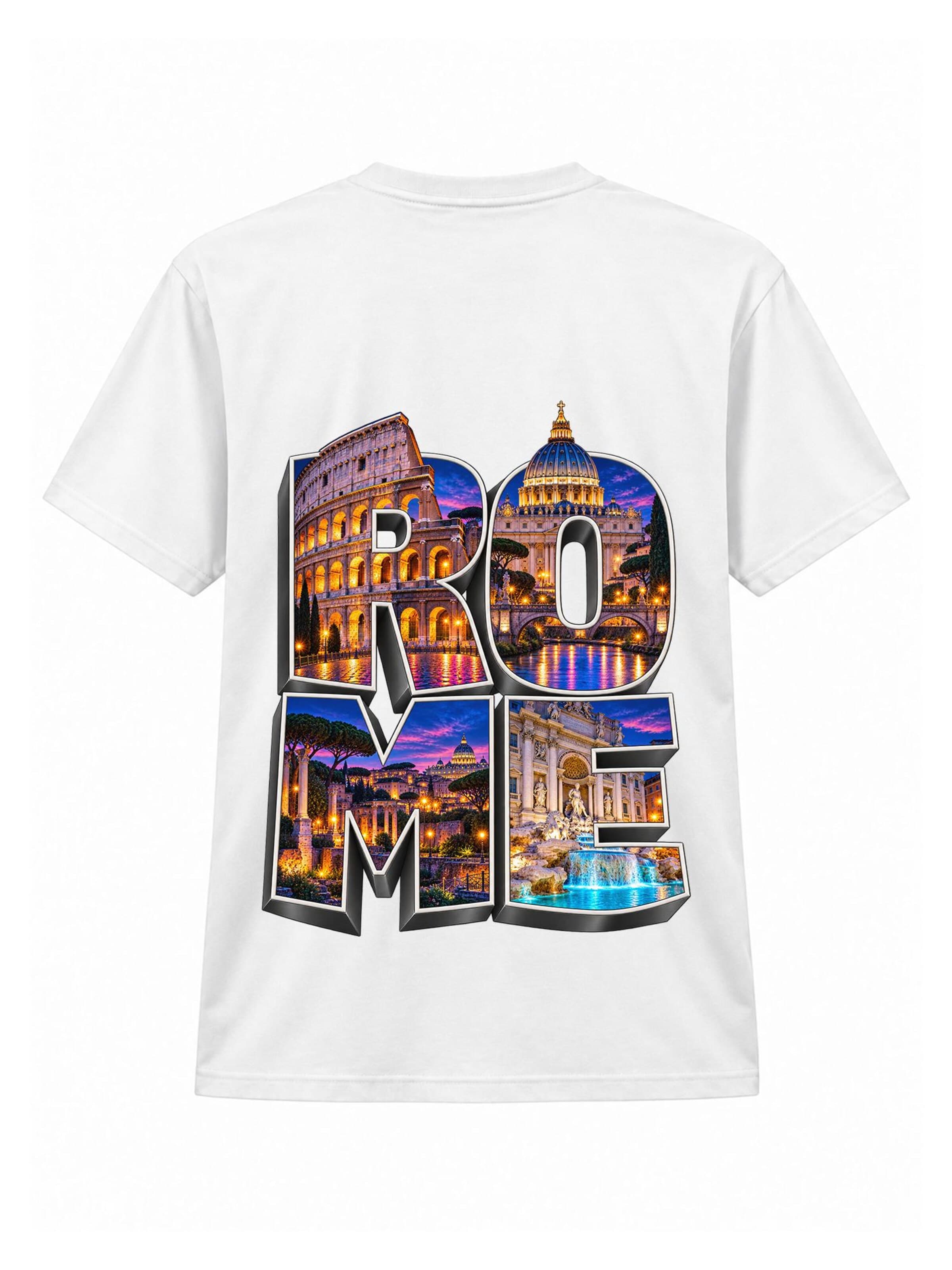 LUNØIR Studio Tričko 'Rome City Lights – Neon' – bílá: přední strana