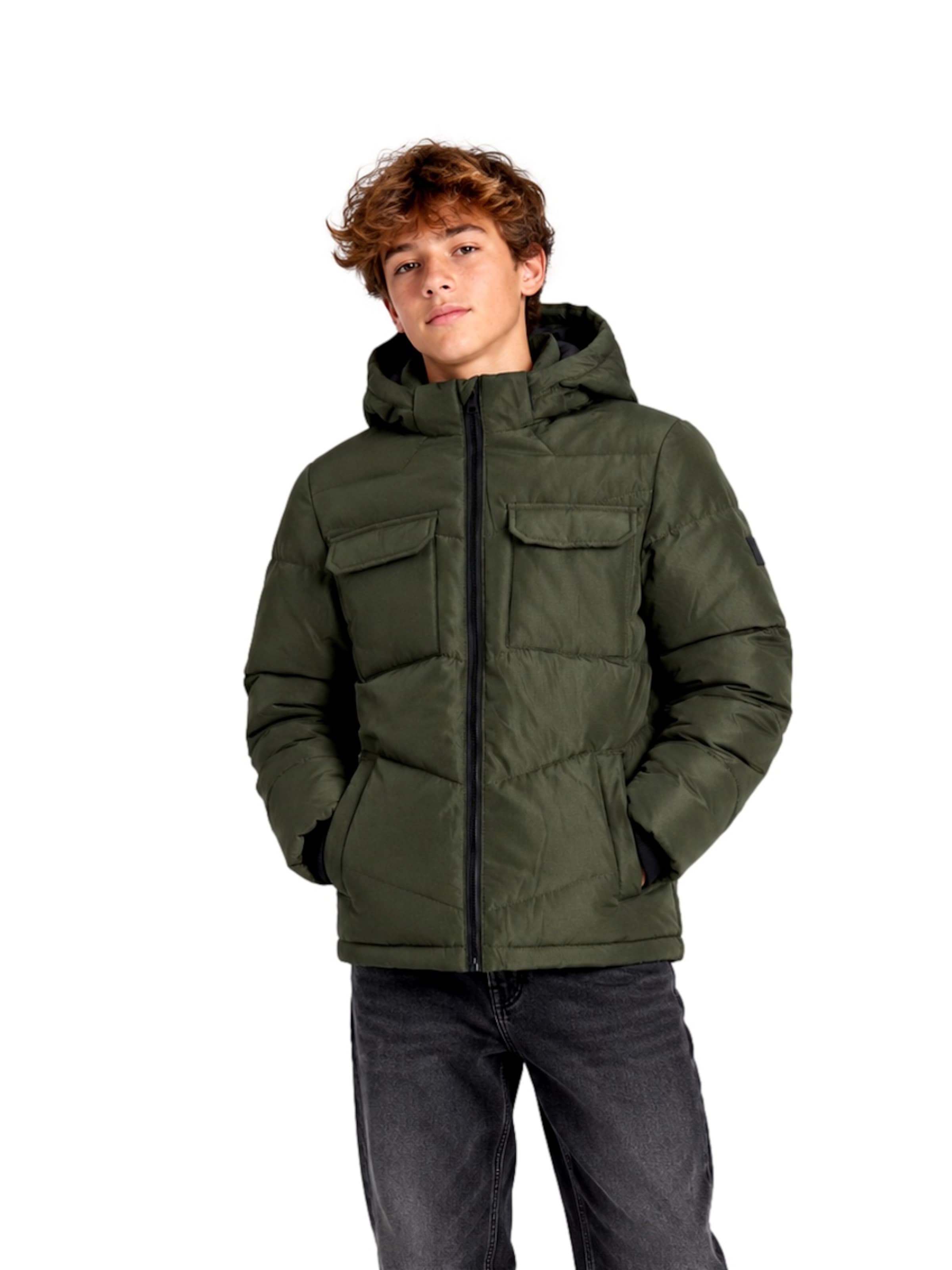 Jack & Jones Junior Zimní bunda 'Mason' – zelená: přední strana