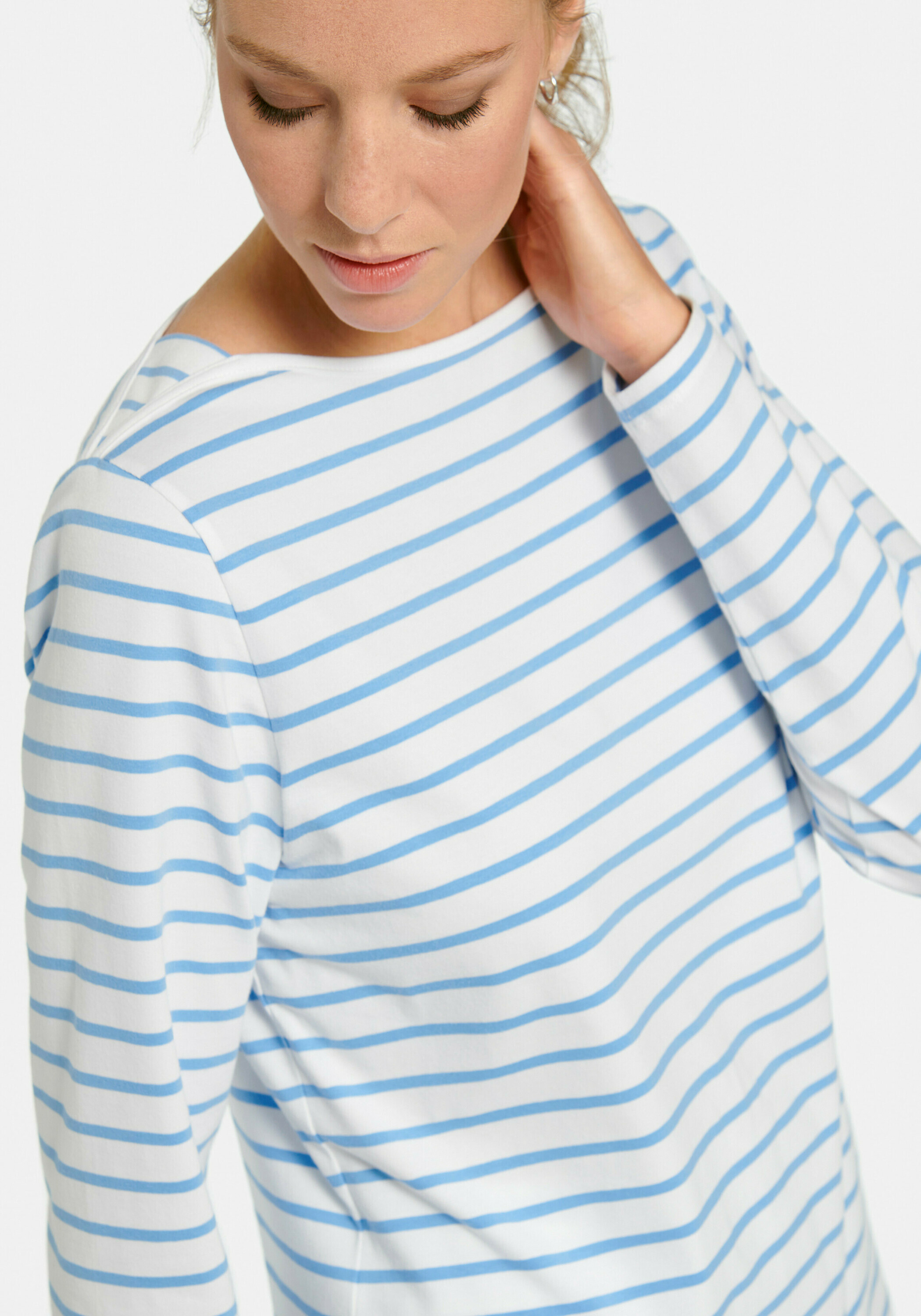 MYBC Shirt mit Streifen-Muster in Weiß, Blau, Hellblau 