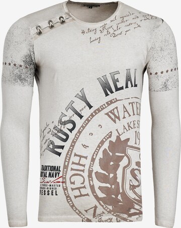 Rusty Neal Longshirt Oil Washed mit Knopfleiste in Beige: predná strana