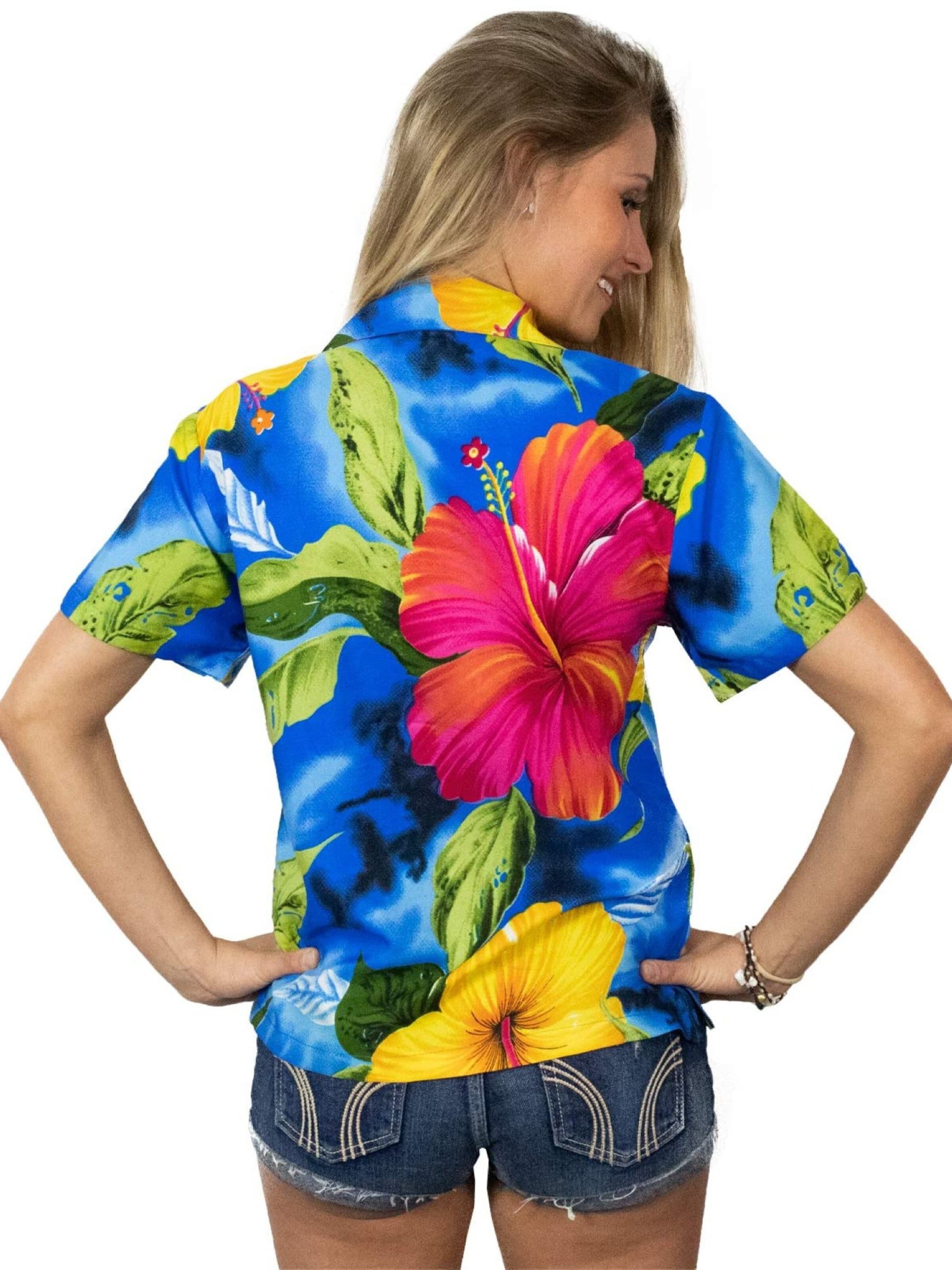 Camicia da donna 'Big Flower' di King Kameha in blu