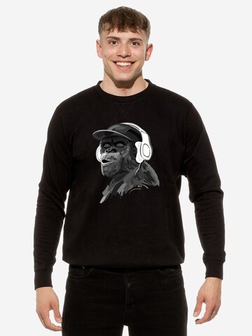 Cotton Prime Sweatshirt 'Monkey mit DJ-Kopfhörer' in Zwart: voorkant