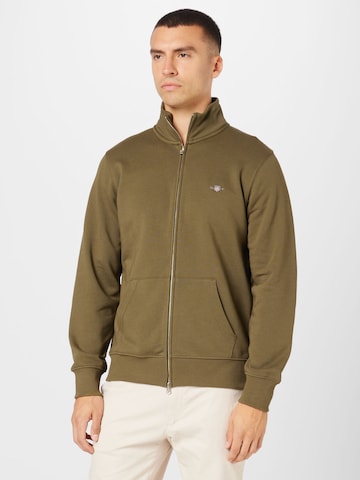 GANT Zip-Up Hoodie in Green: front