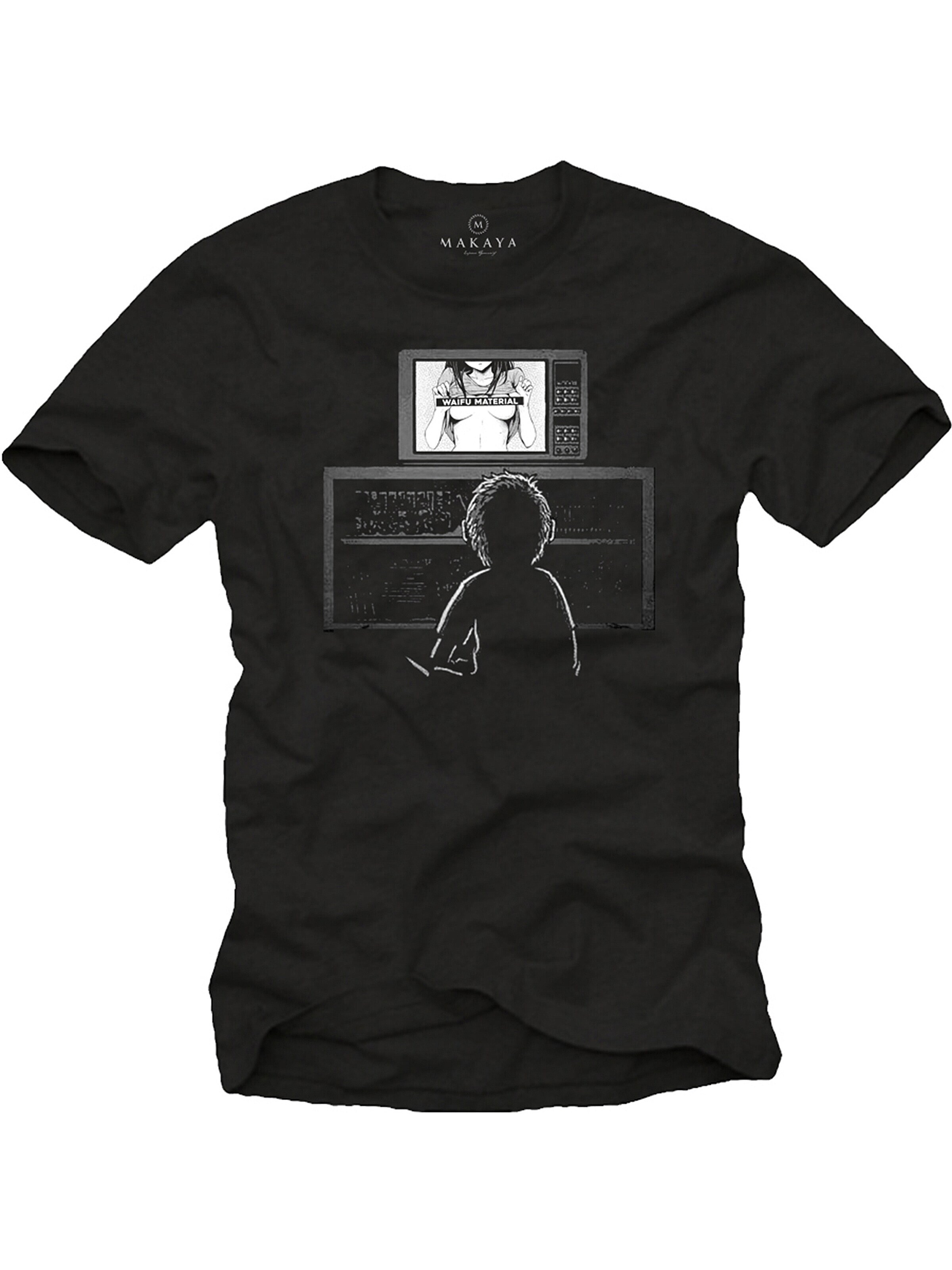 MAKAYA Shirt 'Waifu Material' in Black: front