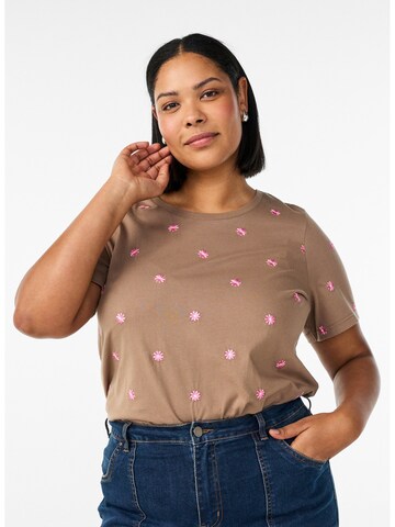 Zizzi T-shirt 'Velin' in Braun