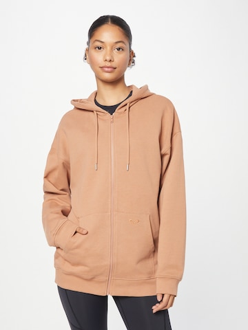 ROXY Athletic Zip-Up Hoodie in Brown: front