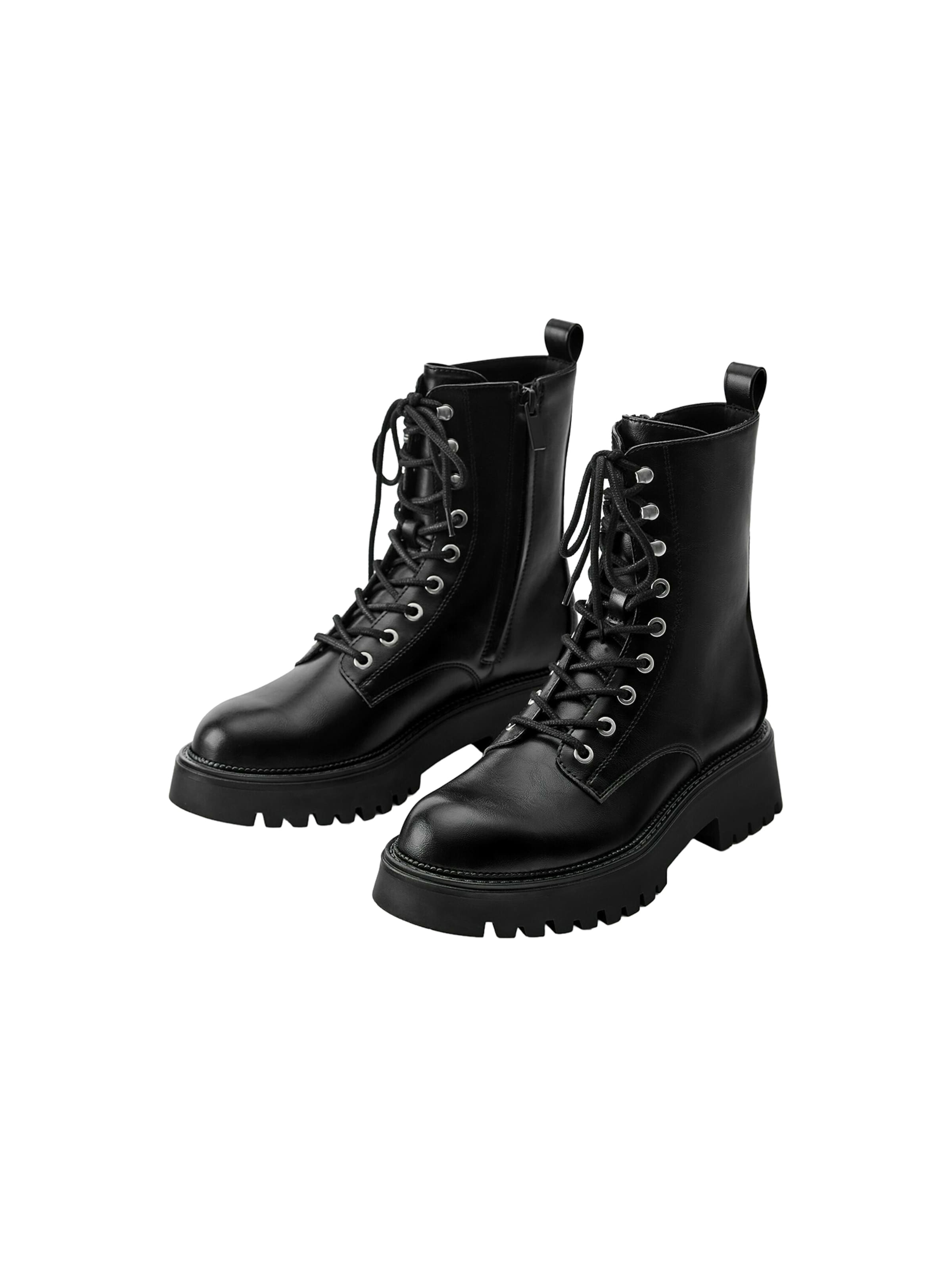 Pull&Bear Schnürstiefelette in Schwarz