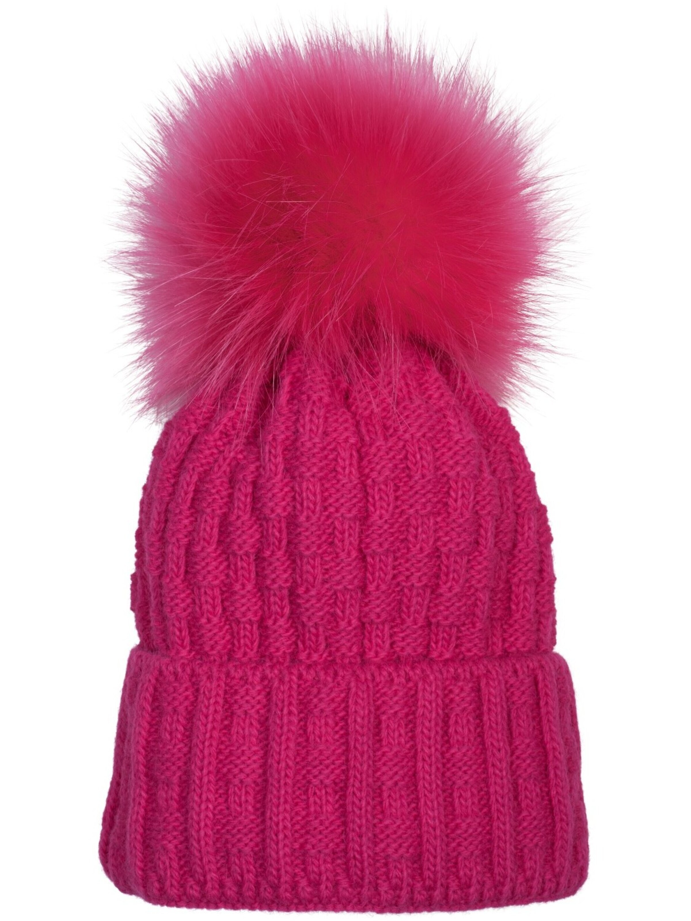 styleBREAKER Mütze 'Strick Bommelmütze mit Flecht Muster'‌‌‌‌‌‌ in Pink: Vorderseite