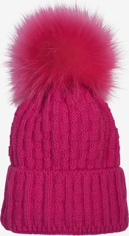 styleBREAKER Mütze 'Strick Bommelmütze mit Flecht Muster' in Pink: Vorderseite