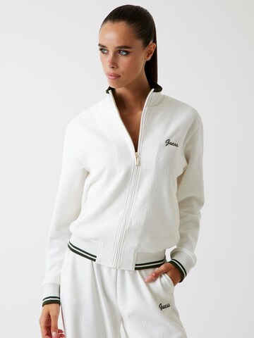 GUESS Zip-Up Hoodie in White: front